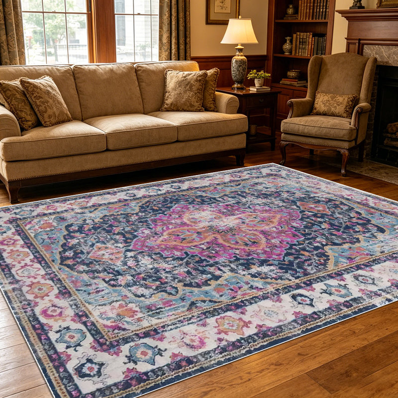 1PC Vintage Distressed Persian Floral area rugs for Living Room, Soft and Comfortable, Suitable for all seasons, easy-to-maintain, machine washable Indoor floor mat, Under Table Farmhouse suitable for dining room, bedroom, entryway, kitchen, home