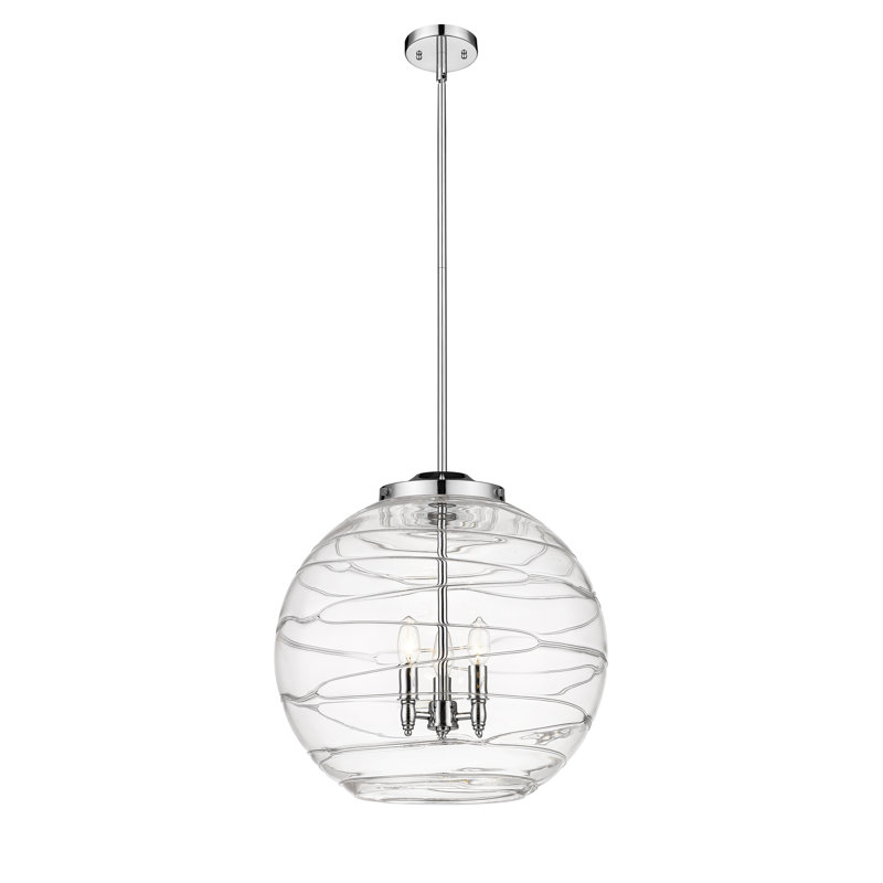 Luminaire suspendu 3 lumières Christly, H 19,5 po x l 17,88 po x P 17,88 po, Argent, Transparent