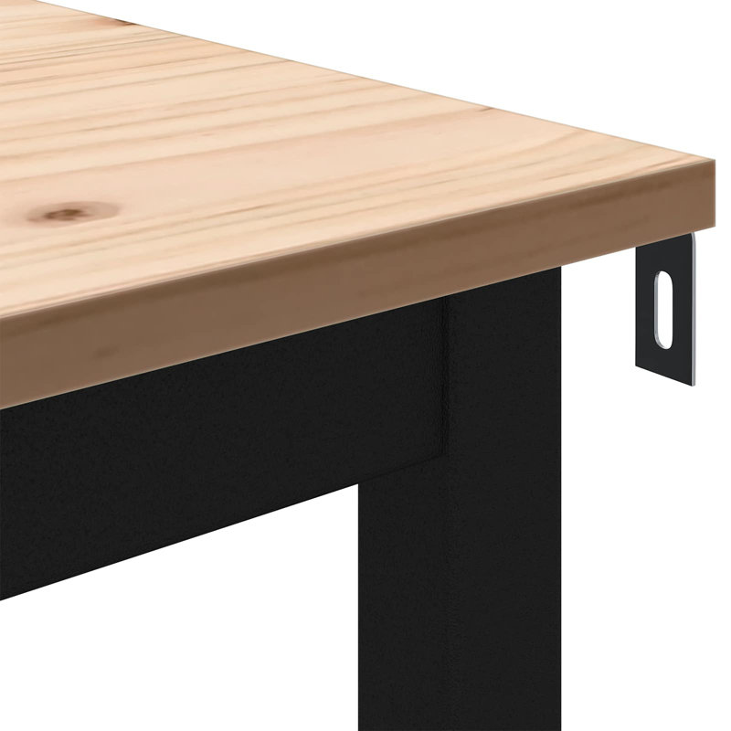 Solid Wood Top Metal Base Dining Table, 75cmH x 60cmL x 60cmW, Natural, Black