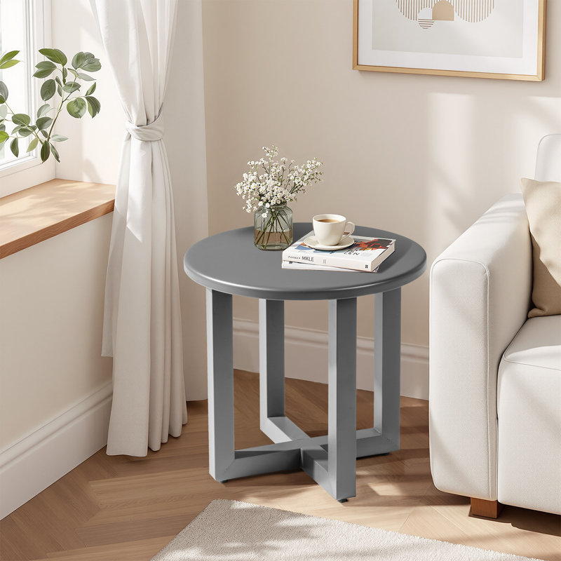 Table d'appoint de patio ronde en métal, Gris