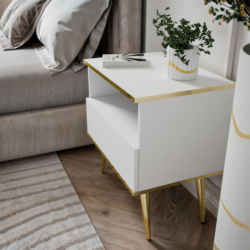 54cm W Manufactured Wood Bedside Table, White