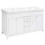 Meuble-lavabo 60 po avec lavabo double en résine, 3 tiroirs et 4 portes (2 avec tablettes à double couche), pieds en bois massif, fermeture en douceur