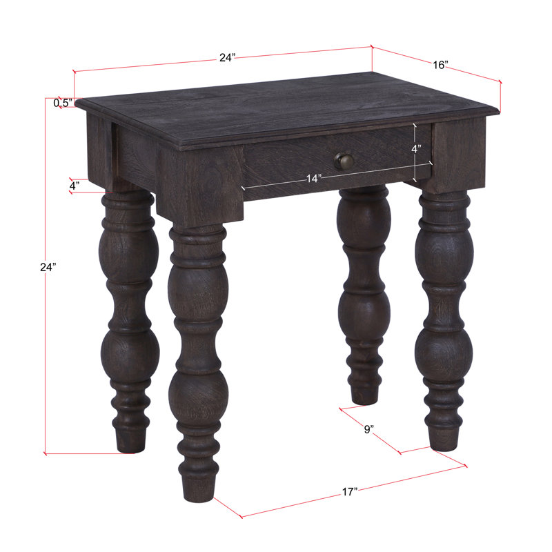 Table d'appoint en bois massif Braydan avec pieds tournés à la main - Brun café, Brun café