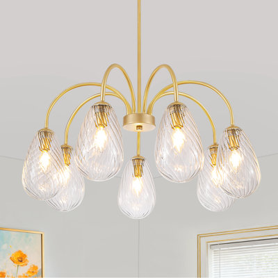 7 - Light Gold Mid-century Chandelier With Twist-textured Glass Shades For Home & Entryway