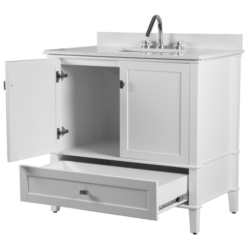 Meuble-lavabo simple 37 po avec comptoir en quartz, Blanc