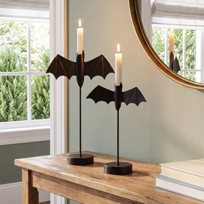 Black Bat Taper Candlestick Holder
