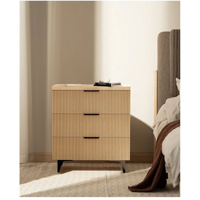 Table de chevet encastrée à 3 tiroirs avec rangement - Table de chevet moderne pour une organisation élégante, Naturel