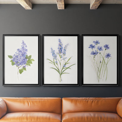 Dainty Botanical Lilac  -Custom Framed  Wrapped Gallery Canvas - 3 Pieces