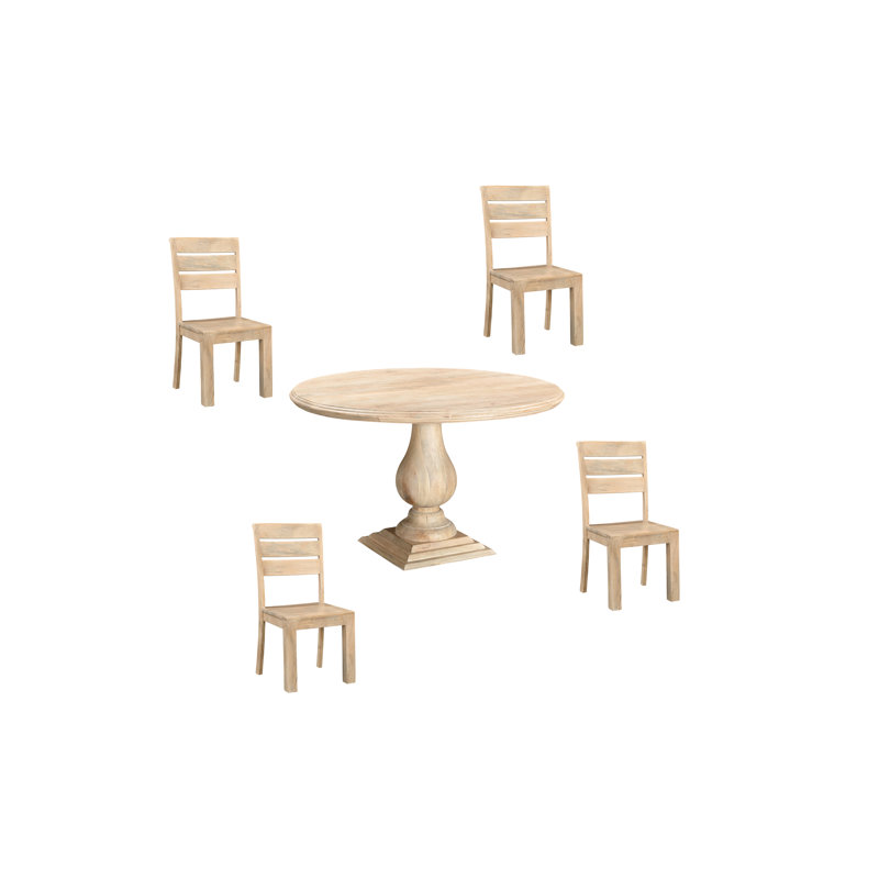 Josiane 4 - Person Solid Wood Top Pedestal Dining Set, Natural