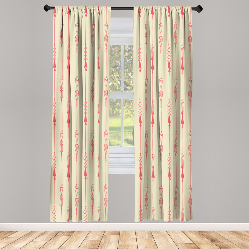 Microfiber Arrow Semi-Sheer Rod Pocket Curtain Panels, 28" W x 63" L, Orange