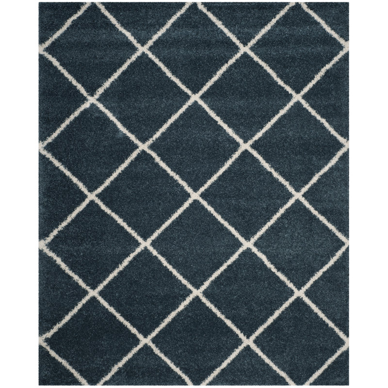Humberto Hudson Shag Performance Geometric Rug, Rectangle 9' x 12', Slate Blue/Ivory
