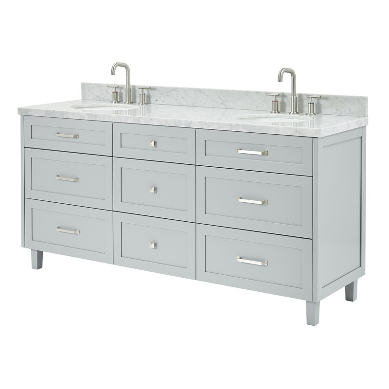 Meuble-lavabo double avec comptoir ARIEL, Gris, 60" - 61", Italian Carrara Marble