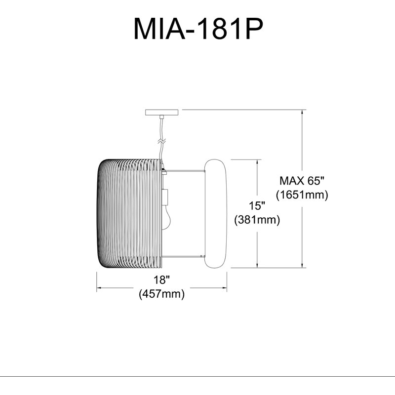 Mia 1 Light Single Drum Pendant, Black, Black