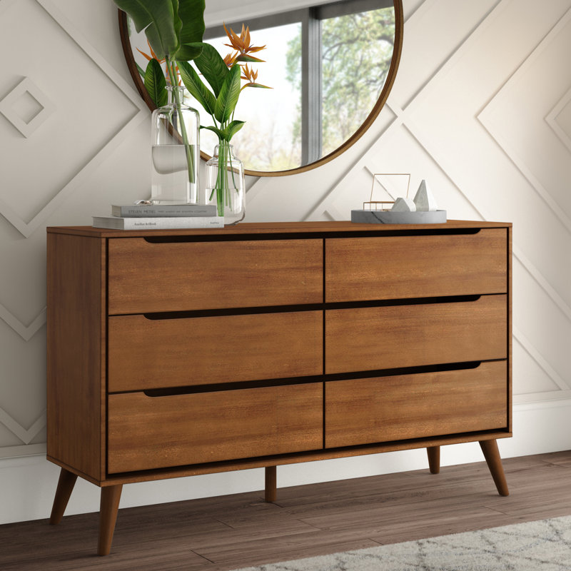 Commode double en bois massif à 6 tiroirs Stalter, Chêne