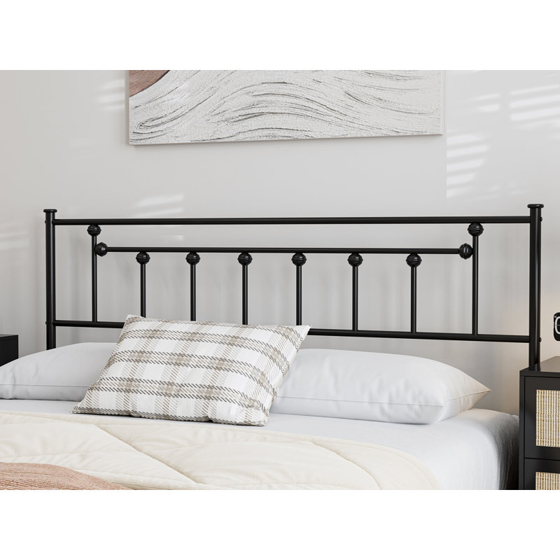 Metal Headboard - Adjustable Height - Only For Bedroom, Rustic Farmhouse Style, Attach Frame, Black, Queen