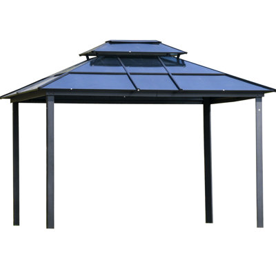 10' X 12' Gazebo With Polycarbonate Roof, Aluminum Frame, For Patio, Garden, Backyard, Deck, Lawn, Captivate - Gray Canopy Double Suited