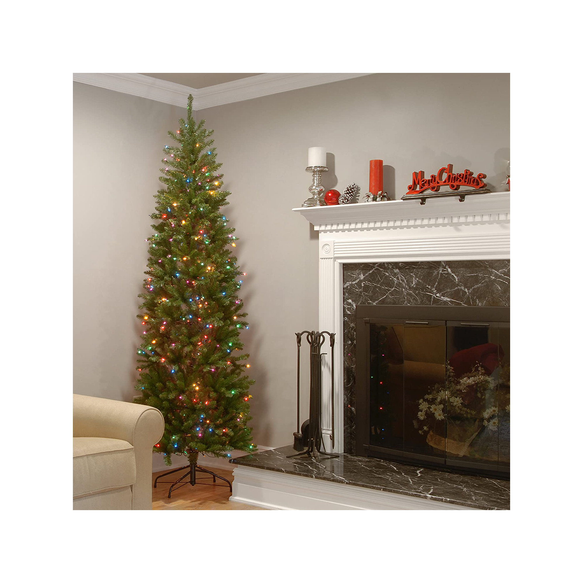 The Holiday Aisle® Kingswood Fir Pencil Tree with Multicolor Lights, 7.5'