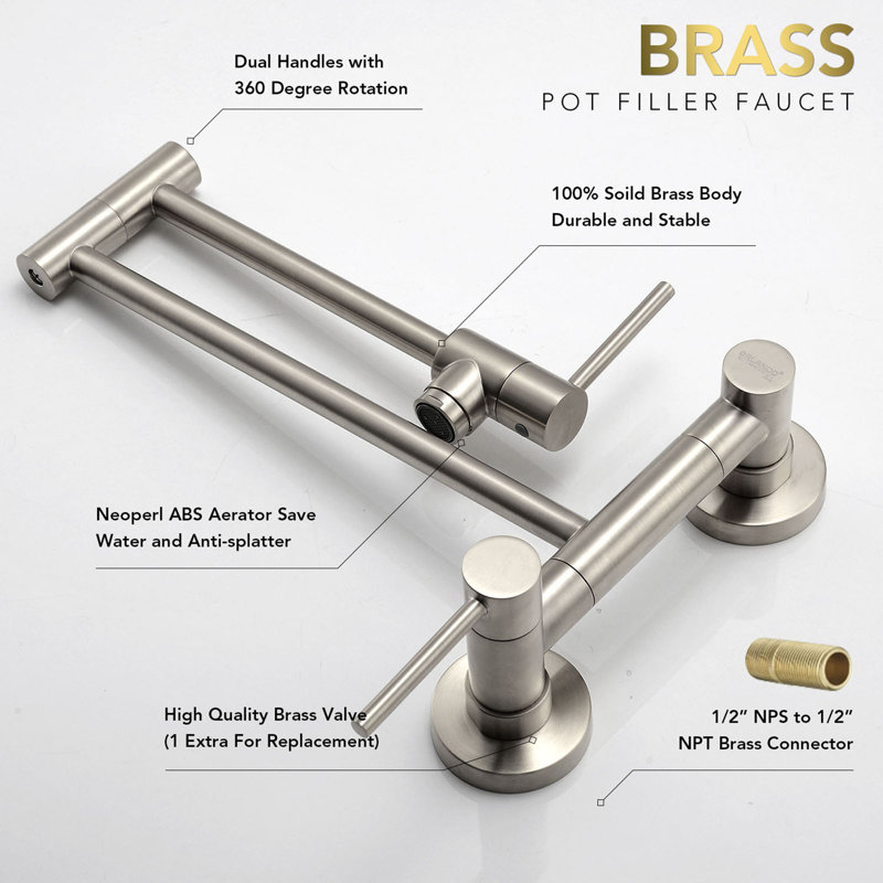 Wall-Mount Pot Filler Kitchen Faucet, Brushed Nickel