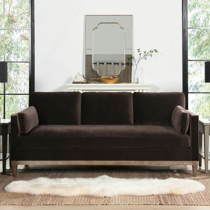 Canapé de ferme moderne de 84 po Knox, velours brun foncé performance, Brown