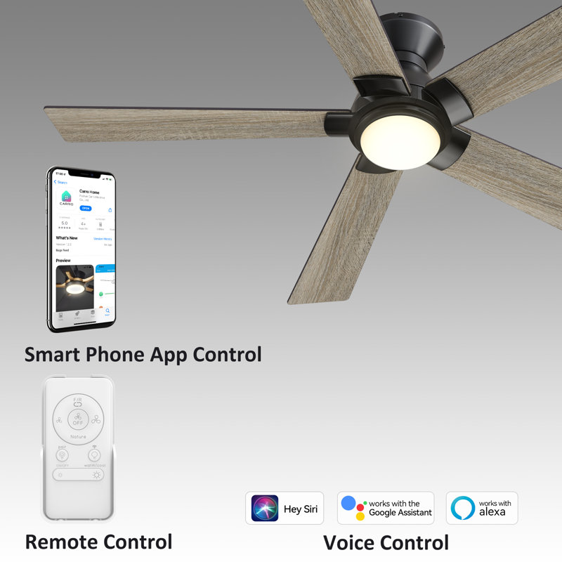 Smart Ceiling Fan With Remote, Light Kit, Works With Google Assistant And Amazon Alexa,Siri Shortcut., 52"