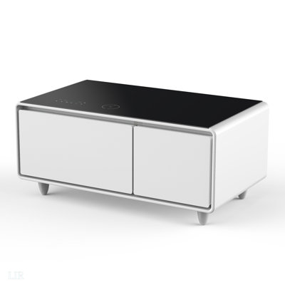 Modern Smart Coffee Table With Built-In Fridge, Bluetooth Speaker, Wireless Charging, Touch Control Panel, USB Ports, Outlet Protection, Atmosphere Light
