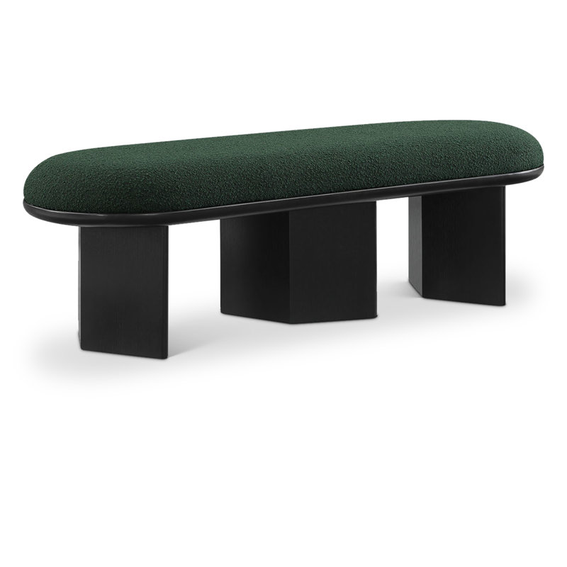 Wilshire Boucle Fabric Upholstered Bench, Green Boucle Fabric, Black