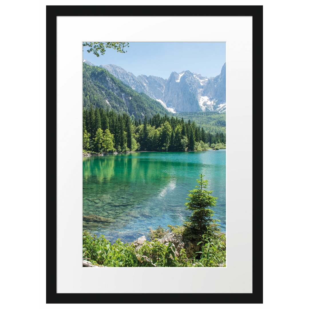 Gerahmtes Poster Bergsee mit Wald