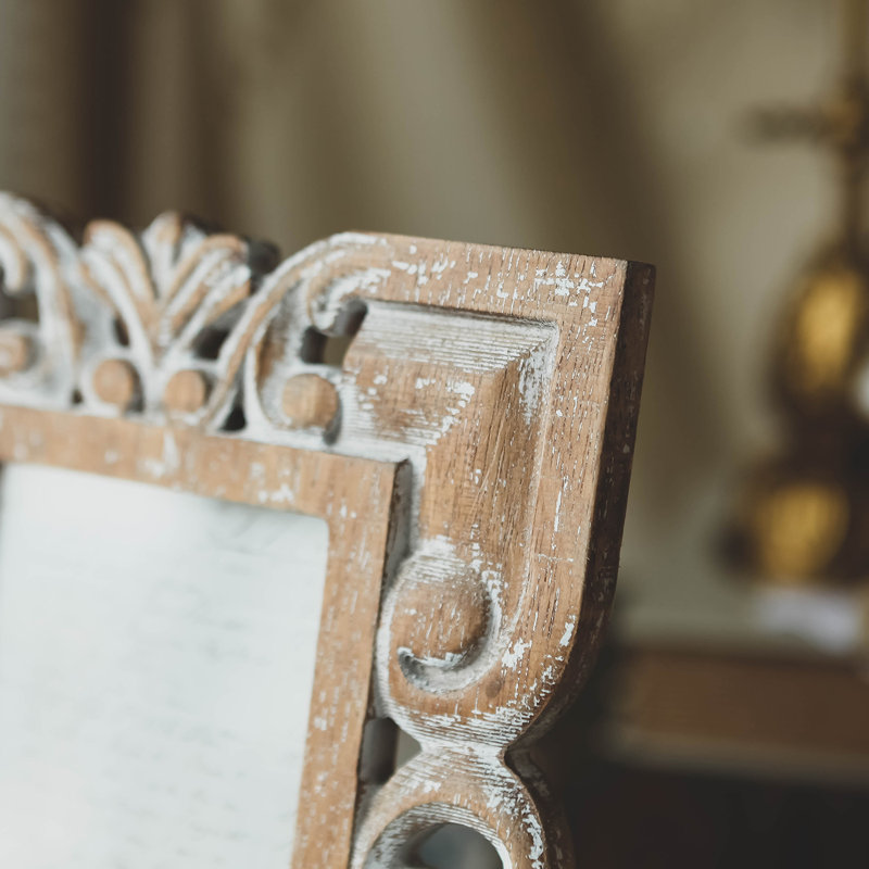 Khloe Whitewashed Brown Wood Embossed Picture Frame