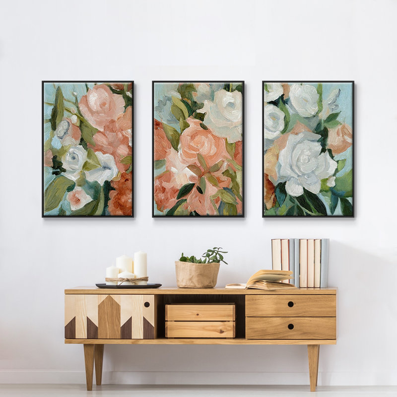 Bouquet Scatter I, reproduction sur toile 3 pièces, H 40 po x l 90 po x P 2 po, Noir