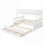 Lit superposé simple au-dessus d'un lit double avec lit gigogne simple 3 tiroirs, aucun sommier requis, blanc