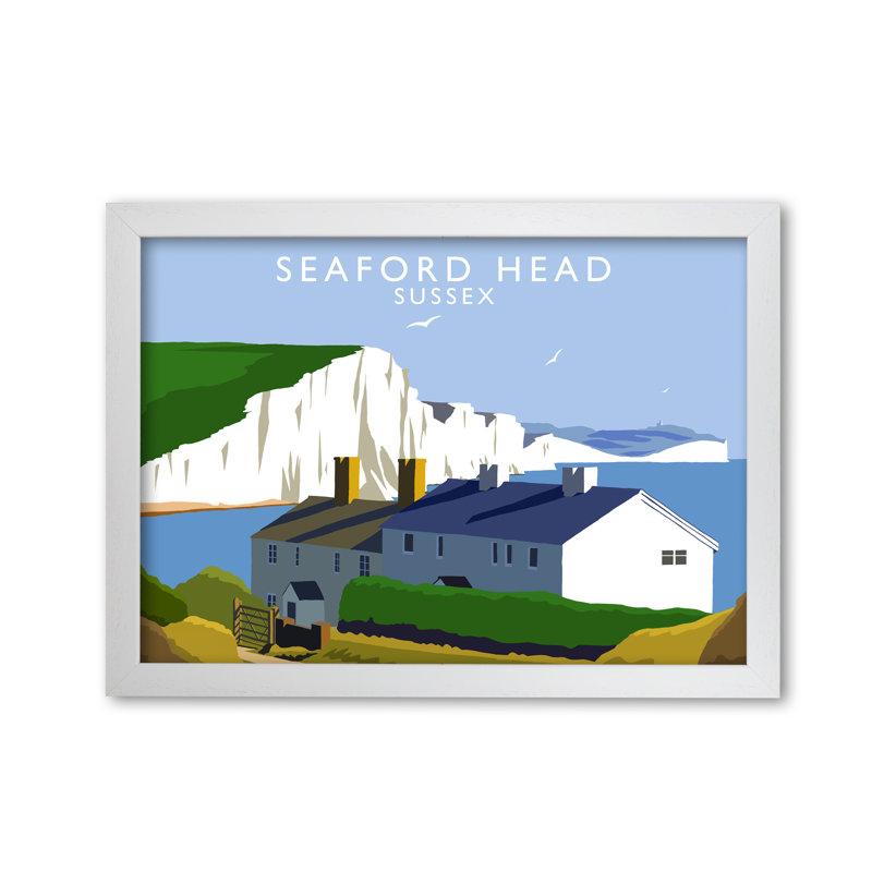 Seaford Head Sussex by Richard O'Neill - Single Picture Frame Print, White, 29.7 cm H x 42 cm W
