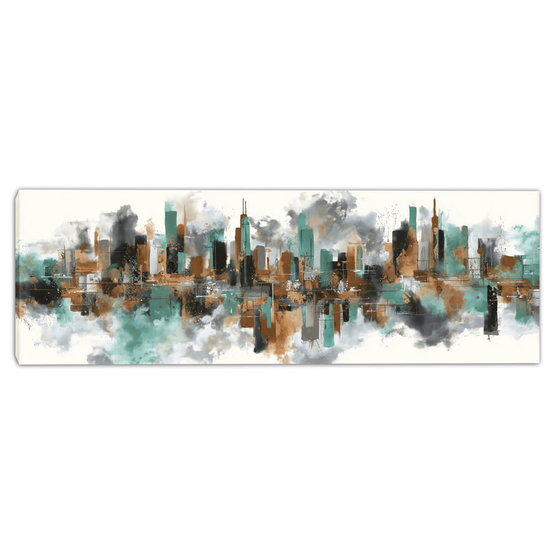 Teal Copper City Rhythm Wrapped Canvas Wall Art, 60"W x 20"H x 1.5"D