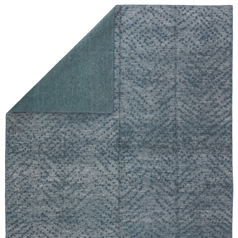 Tapis bleu à motif géométrique fait à la main Levke, Rectangle de 5 pi x 8 pi