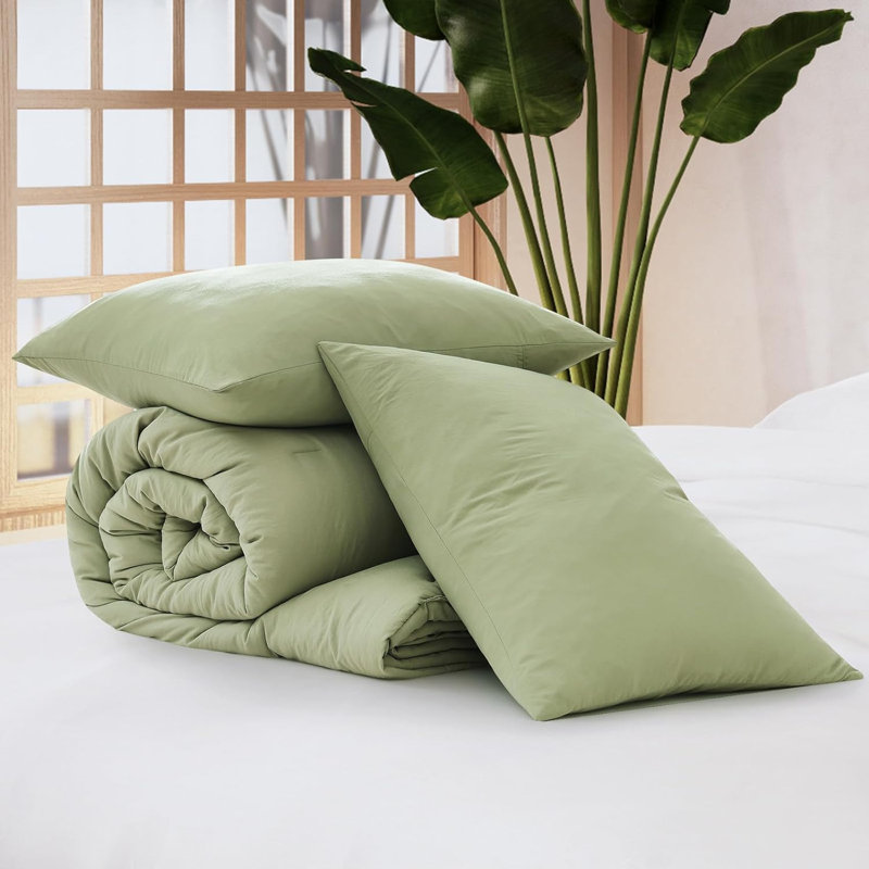 Sage Green Queen Microfiber Down Alternative Comforter Set