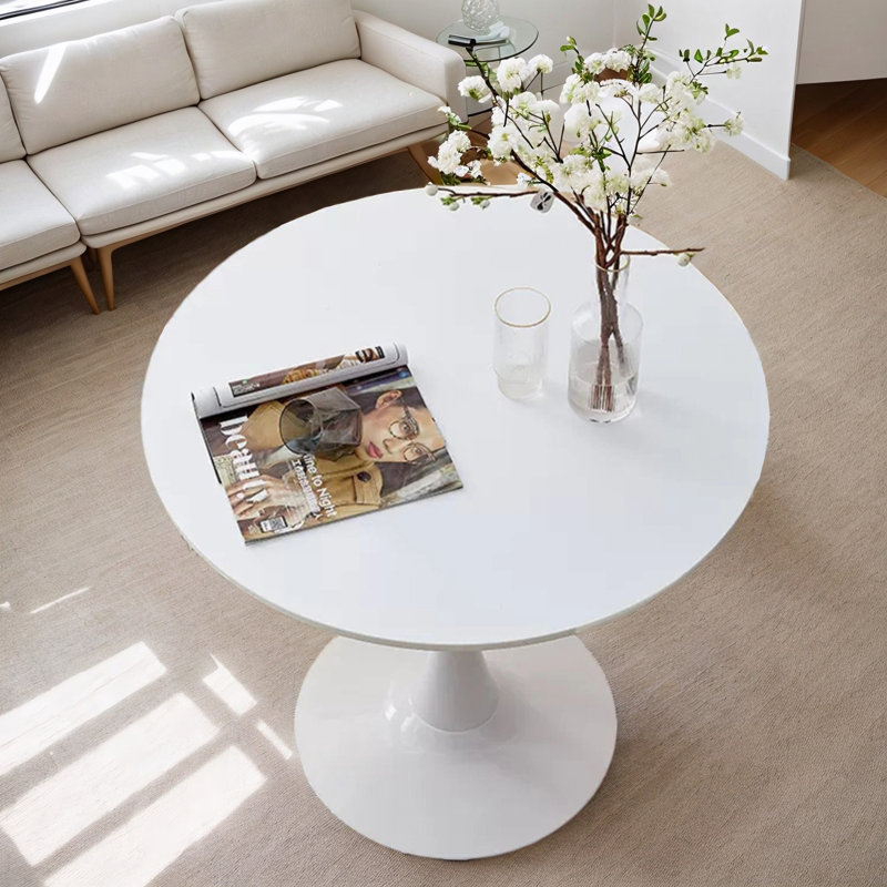 Table de salle à manger Ceballo Mid-Century pour 4 à 6 personnes, H 29 po x L 23,6 po x l 23,6 po, Bois naturel, Blanc