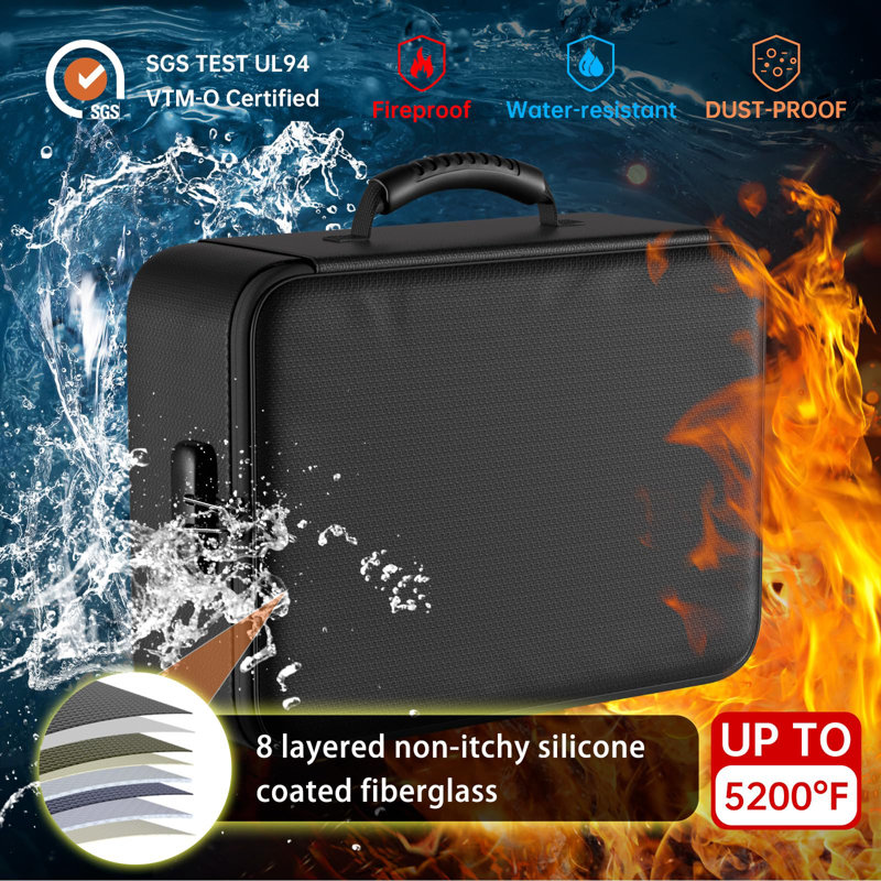 5200°F Document Organizer With Lock,Upgraded Heat Insulated Fireproof&Waterproof Box 8 Layers File Organizer,Portable Home Travel Safe Storage For Important Documents, Files,(Soft)