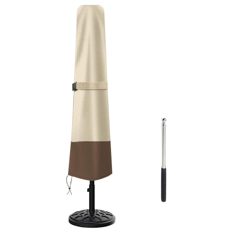 Patio Umbrella Cover - Heavy Duty 600D Oxford, Waterproof, Fits 7Ft To 10Ft Umbrellas, Outdoor Garden Parasol Cover With Push Rod, Beige & Brown