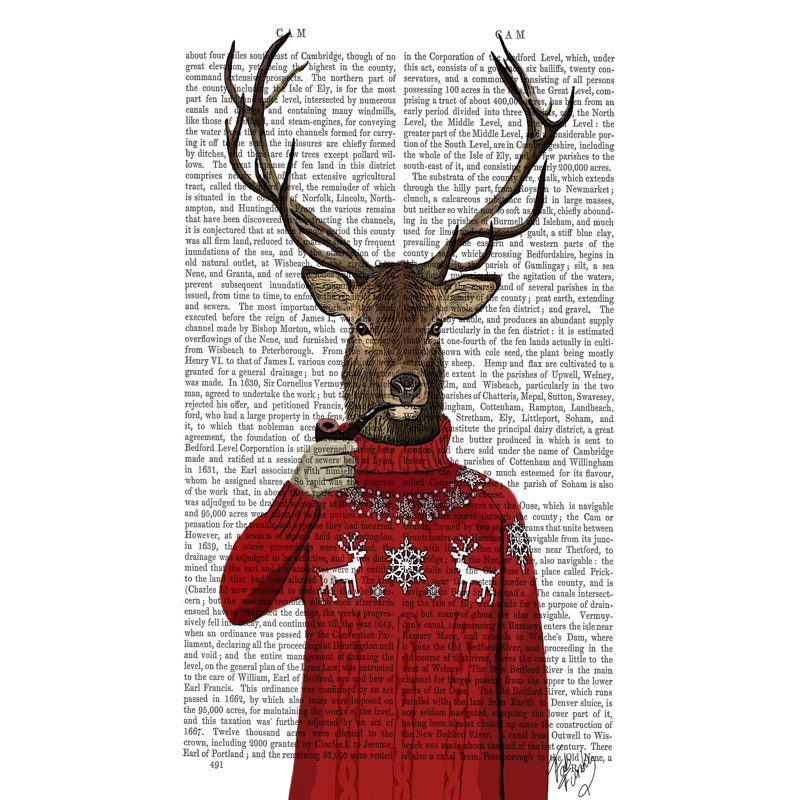 «Deer In Ski Sweater» par Fab Funky - impression sur toile tendue, H 36 po x l 24 po