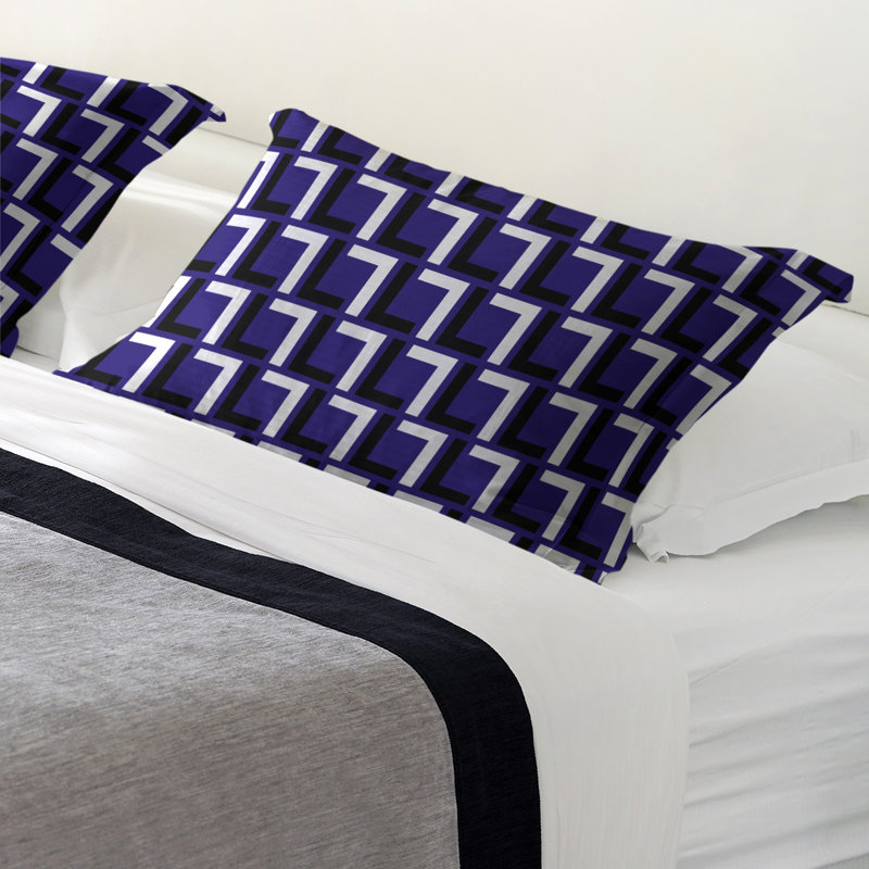 Polyester Geometric Sham Set, Polyester, Standard/Twin;Full/Double;Queen, Purple/Black/White
