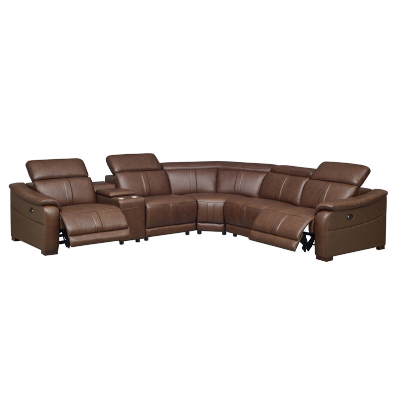 Ayshea Upholstered Power Reclining L-Shaped Sectional Reversible, Brown Leather Match, 31.5'' H X 119.5'' W X 106'' D