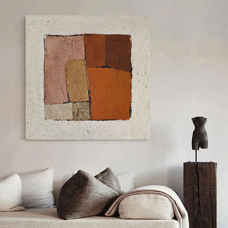 Peinture à l'huile abstraite à motif de blocs de couleur dessinés à la main, H 39,37 po x l 39,37 po