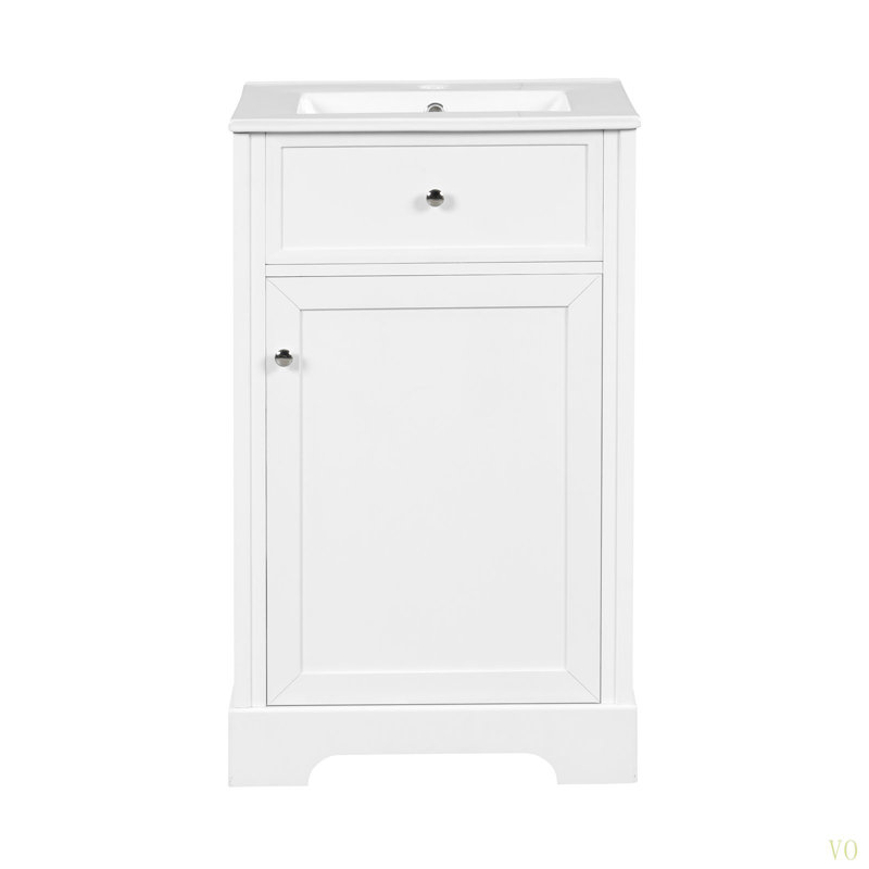 Meuble-lavabo de 20 po avec lavabo, armoire de salle de bain avec porte à fermeture douce, support de rangement et tablette réglable