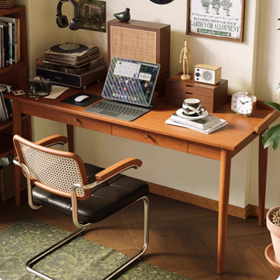 Cherry Wood Color Rectangular Solid Wood with 2 drawers desk