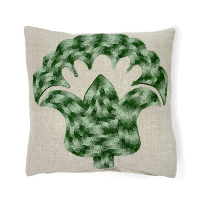 Embroidered Wool Throw Pillow