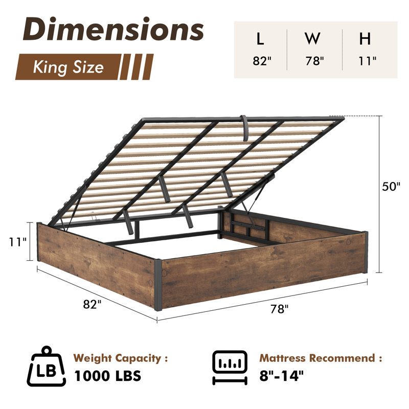 Shila Lift Up Storage Bed, Brown, King