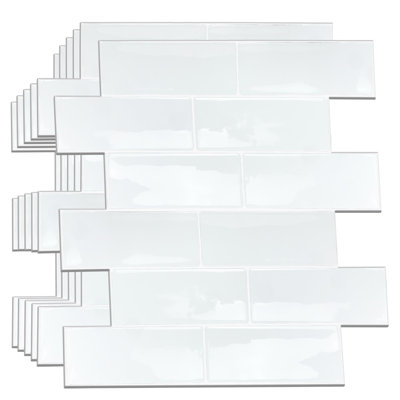 Minimalist Brilliant All-White Glossy 3D Tile Stickers 30.5 x 15.4cm
