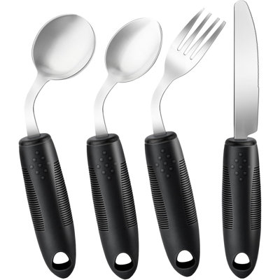 4Pcs Weighted Utensils for Hand Tremors,Black,Left-Handed