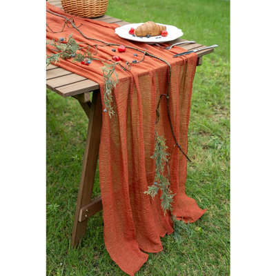 Terracotta Table Runner Cheesecloth Rust Gauze 120 Inch 10 FT Rustic Burnt Orange Cheese Cloth For Wedding Baby Bridal Shower Party Centerpiece Sheer Holiday Home Decorations