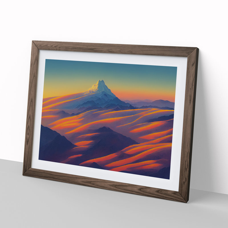 XH1022-6827X Peaceful Mountain Sunrise Vol.1 - Picture Frame Print, 46cm H x 64cm W x 2cm D, Brown
