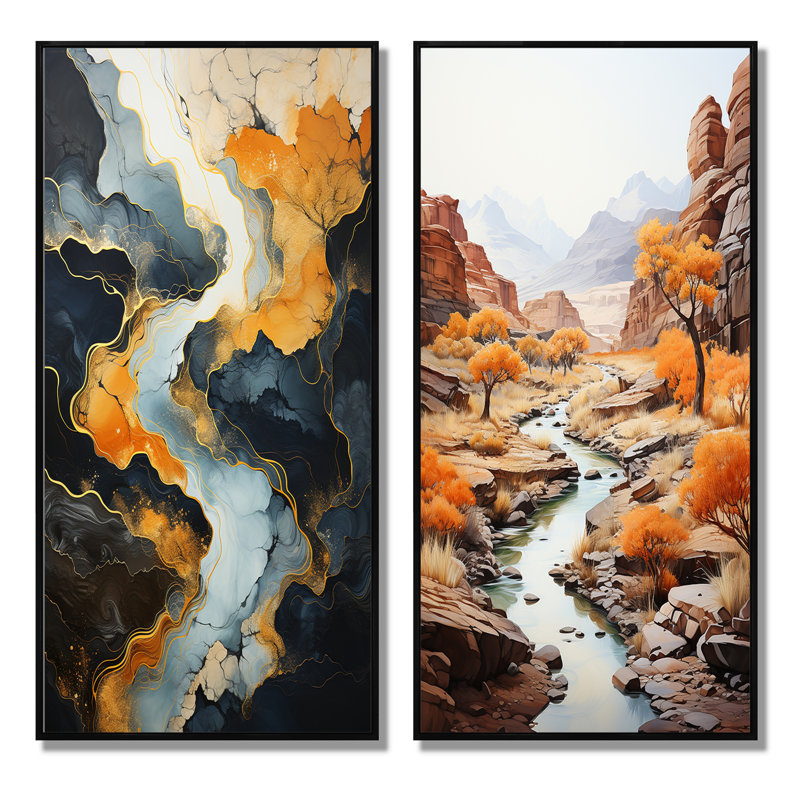 «Meandering River Endless Journey», 2 pièces, Cadre noir, H 32 po x l 32 po